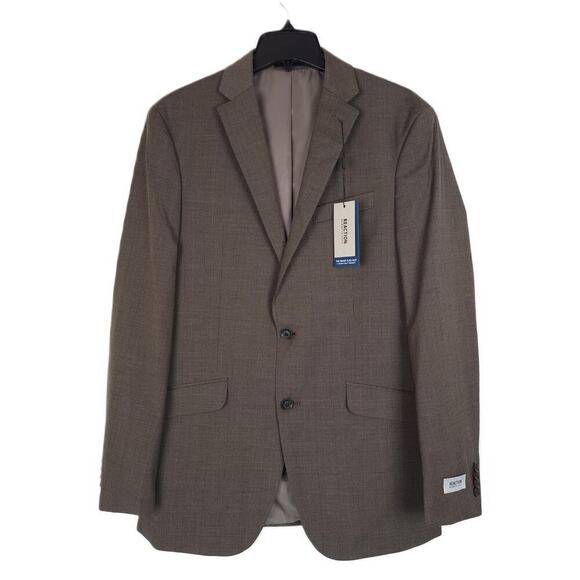 Kenneth Cole Reaction Men's Slim-Fit Stretch Suit Jacket Tan Brown Plaid 40L NWT - Picture 1 of 5